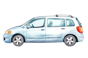 Watercolor Illustration of a Blue Minivan