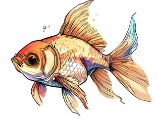 Colorful Goldfish Swimming in Clear Water