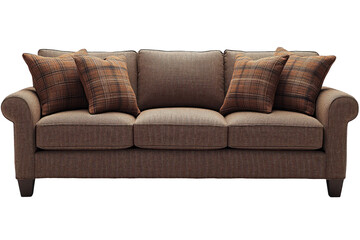 Cozy Brown Sofa with Checkered Pillows