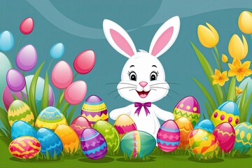 Joyous Colorful Bunny and Easter Eggs Illustration for Spring Celebrations
