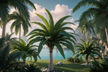 Fototapeta premium Majestic Palm Leaf Illustrations in a Tropical Utopia - Hyper-Realistic 3D Rendering