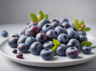 Fototapeta premium Blueberries on a White Ceramic Plate