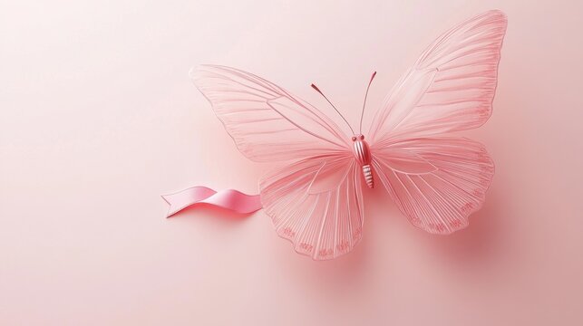 Delicate Pink Butterfly with Ribbon: A Symbol of Hope and Awareness - Powered by Adobe