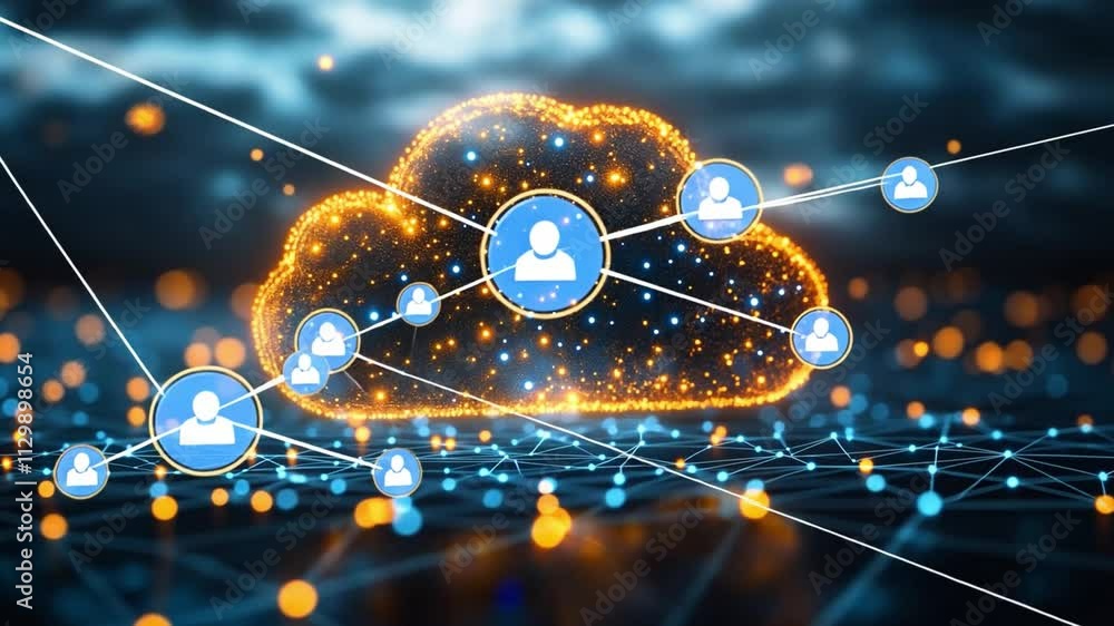 Poster cloud computing concept with user connections and digital network in a futuristic background