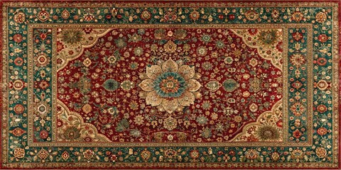 Intricate Floral Rug Design A Detailed View of a Richly Colored Carpet with Ornate Patterns and a Central Medallion