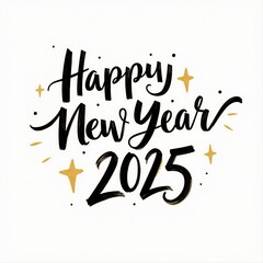 Happy New Year 20025 ink calligraphy lettering isolated on white background. Merry Christmas and Happy New Year. Holiday greeting card design with festive text for seasonal wishes