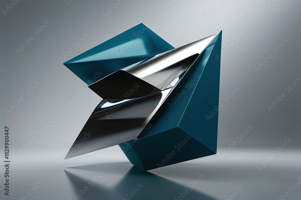 Poster 3d visualization of interconnected angular forms with a modern background