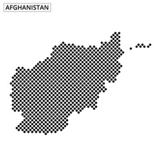Fototapeta premium Detailed dot-pattern map of Afghanistan illustrating geographic features and borders