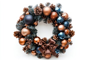 Christmas Wreath with Blue and Copper Ornaments