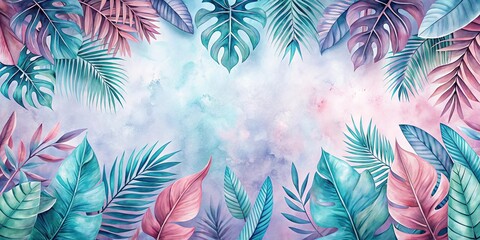 Naklejka premium Serene Watercolor Tropical Leaf Border Design for Decor
