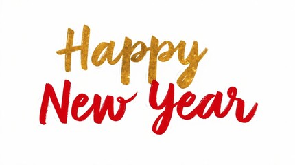 Happy New Year ink calligraphy lettering isolated on white background. Merry Christmas and Happy New Year. Holiday greeting card design with festive text for seasonal wishes