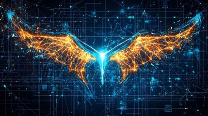 Celestial Bow Ignites Ethereal Wings in Surreal Digital