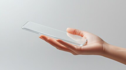Transparent Smartphone in Hand Against a Neutral Background  A Minimalist Product Shot