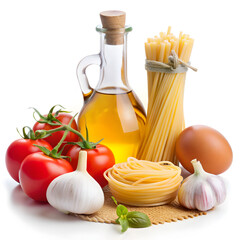 ingredients for pasta oil ,tomatos,garlic and eggs