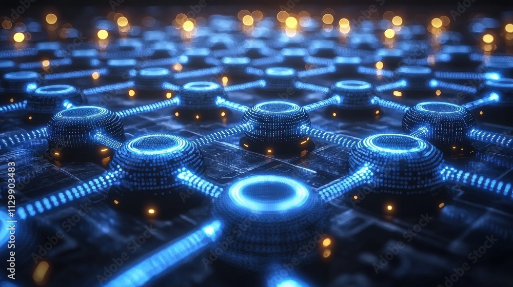 Poster innovative blockchain technology systems digital space graphic representation futuristic environment