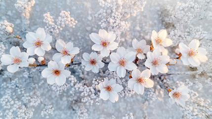 blooming cherry trees, symbolizing renewal, peace, and beauty. The delicate pink flowers evoke feelings of spring and hope, representing fleeting moments of natural wonder