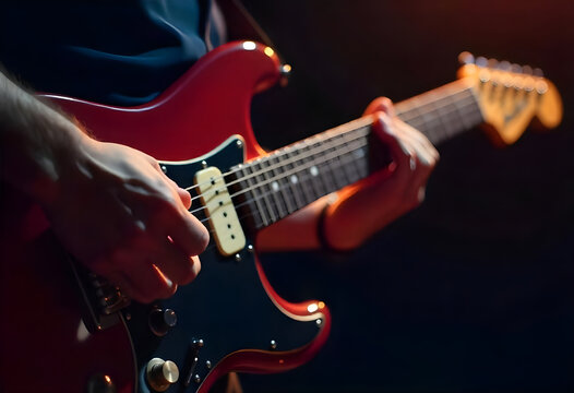 hands plucking electric guitar strings and playing ai generated