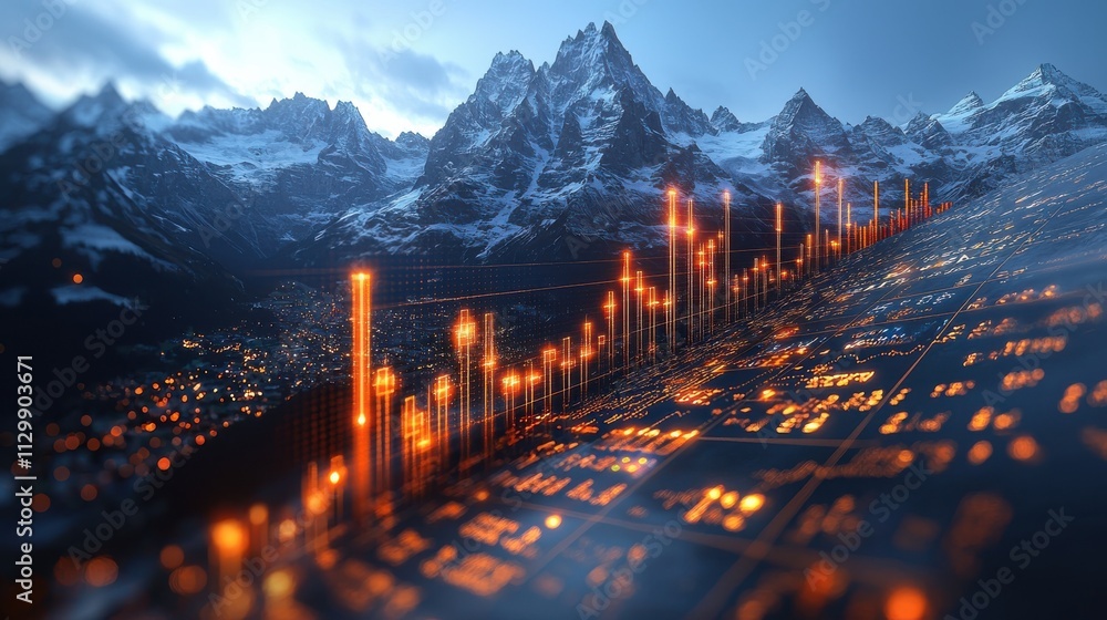 Aufkleber digital investment growth analysis mountain landscape data visualization tech environment aerial vie
