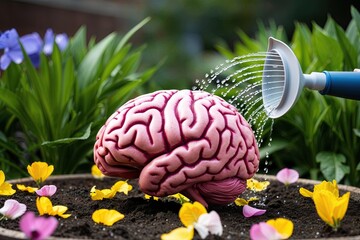 Innovative Wellness Garden Featuring Cheerful Petals and Brain-Centric Watering Tools for Nurturing Ideas