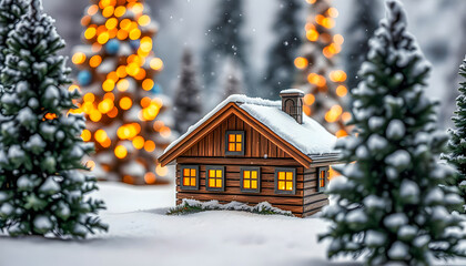 Cozy Christmas Cabin in Snowy Forest