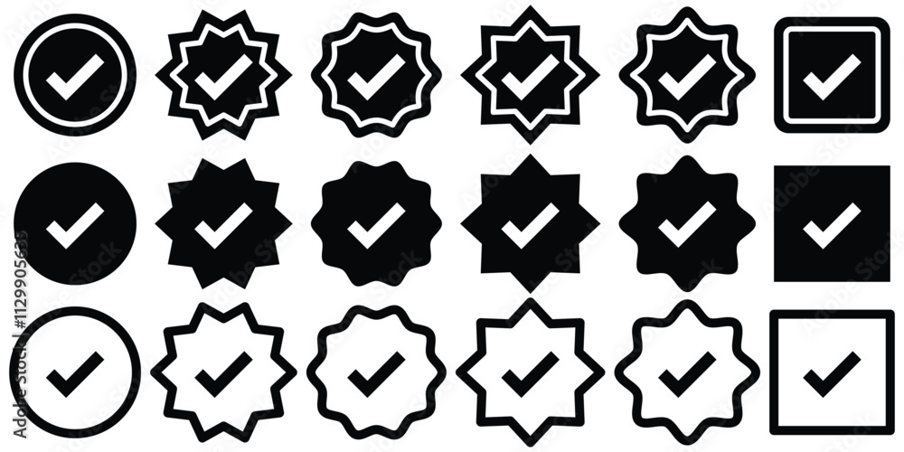 Poster checkmark vector, checkmark icon set, approved symbol, checked checkbox mark, tick mark set. verifie