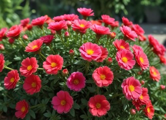 Vibrant Portulaca grandiflora flower in summer garden,  nature, flowers