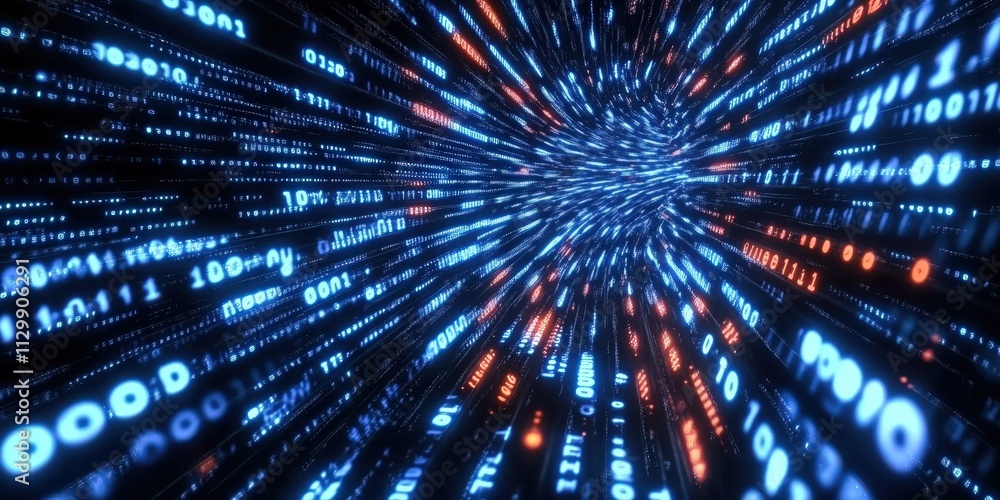 Poster stunning digital background with flowing binary code lines and vibrant colors for technology and inn