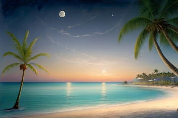 Silhouettes of Palm Trees on a Tropical Beach at Sunset - Modern Vintage Colors