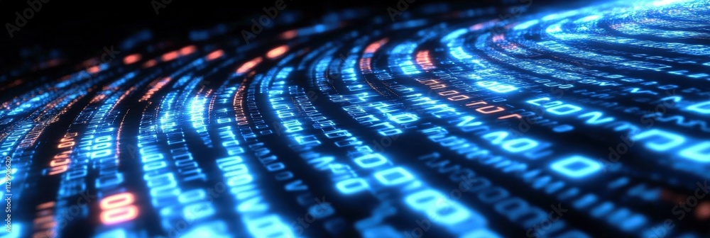 Poster abstract digital background with flowing lines of binary code in vibrant colors representing data st