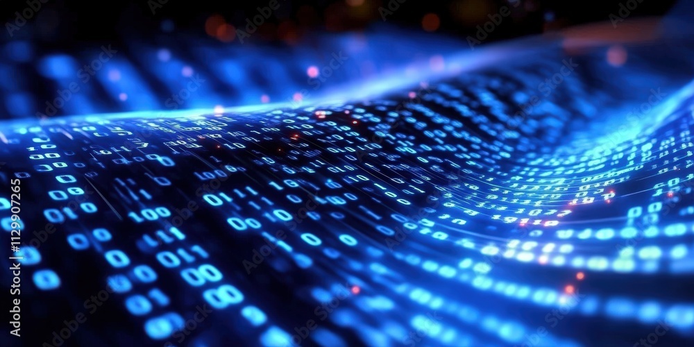 Poster vibrant digital data flow with binary code on abstract background for technology and innovation conc