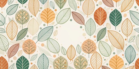 Autumnal Leaf Pattern Design with Central Blank Space for Text or Images