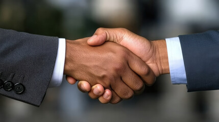 Close up of two business people shaking hands, symbolizing agreement and partnership. image captures moment of collaboration and trust