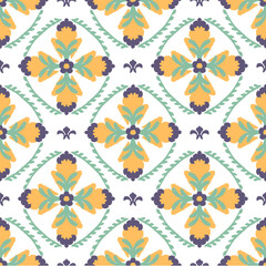 Orange floral digital ikat pattern for creating beautiful fabric designs and other elements of the fashion industry and home interior (wrapping, silk, scarf, clothing, background, carpets, curtains) 