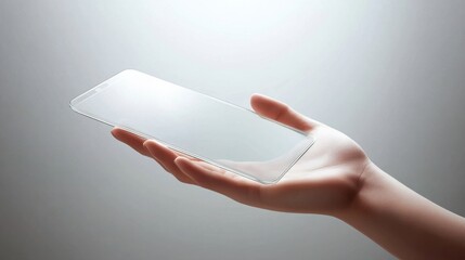 Transparent Smartphone in Hand Futuristic Mobile Technology Concept Clear Glass Screen Device Modern Digital Gadget Innovation