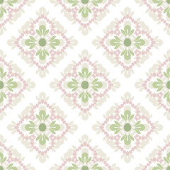 Pink, green, and white embroidery, motif ethnic ikat seamless textile illustration, print striped ornament, pattern, design for wrapping, silk, scarf, clothing, background, textile, carpets, curtains.