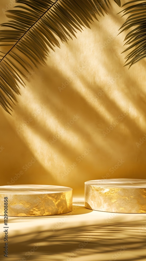 Poster a serene composition featuring two translucent circular objects with a warm backdrop and foliage.