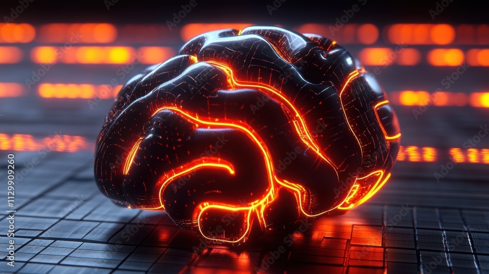 Poster glowing digital brain artificial intelligence neural network futuristic technology concept