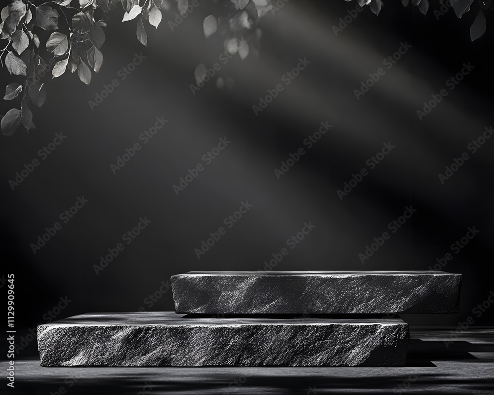 Aufkleber a serene composition of two stone slabs illuminated by soft light and shadow.
