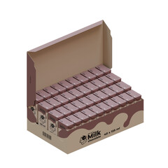 A Box Full Of Small Chocolate Milk 3D Render Design Element