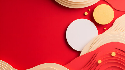 Layered origami shapes on vibrant red background create festive atmosphere
