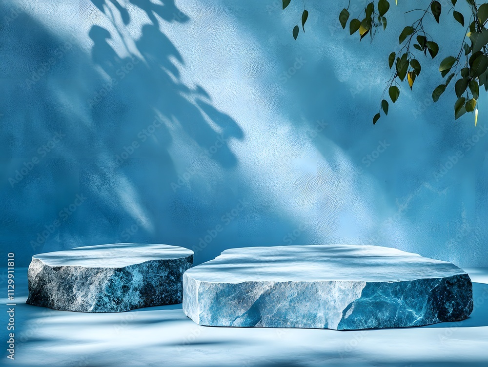 Aufkleber a serene setting featuring two rock-like structures against a soft blue background.
