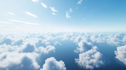 Stunning Aerial View of Cloud Sea Overcast Ocean Blue Sky Serenity Peaceful Flight Cloudscape Horizon