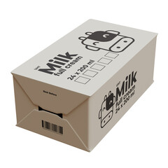 A Box Of Medium Milk Isometric Front Right View 3D Render Design Element