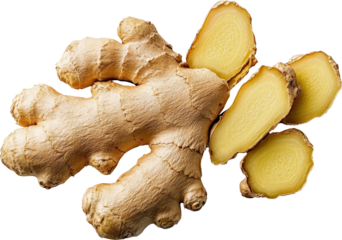 Fresh ginger root with sliced pieces