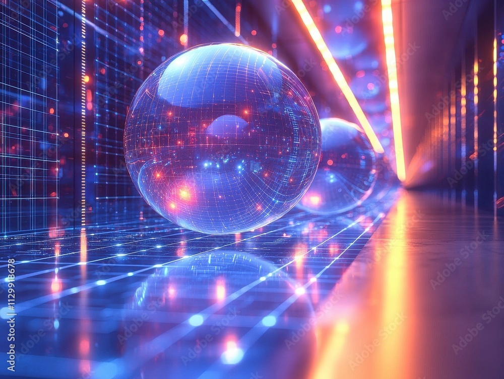 Poster innovative blockchain technology development digital environment visual content futuristic perspecti