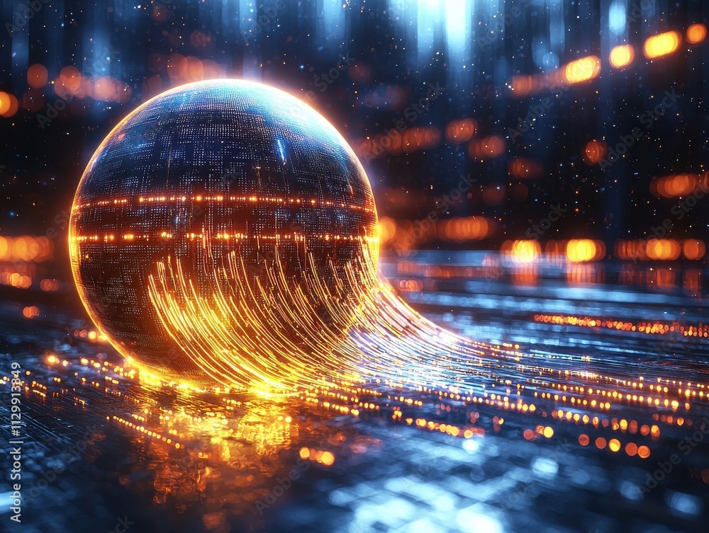 Poster dynamic blockchain sphere visualization digital realm 3d futuristic environment abstract concept for