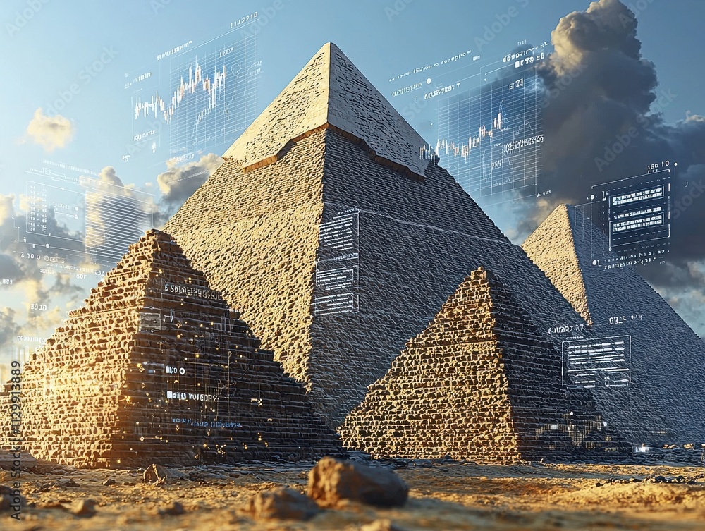 Poster innovative blockchain technology transforming financial ecosystems at the pyramids egypt digital art