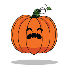 Vector illustration of a Halloween pumpkin with a crying face. The perfect fall holiday symbol for Halloween-themed designs. Orange pumpkin on a white background, ideal for your Halloween decorations