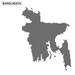 Map of Bangladesh showcasing distinct dotted design in black and white