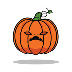 A vector illustration of an orange Halloween pumpkin with an angry face, perfect for capturing the essence of the fall holiday. The white background highlights this iconic Halloween symbol